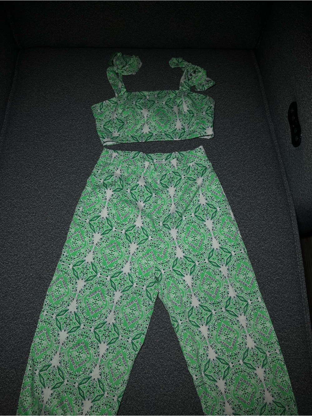 SHEIN Green Printed Wide-Leg Jumpsuit Set